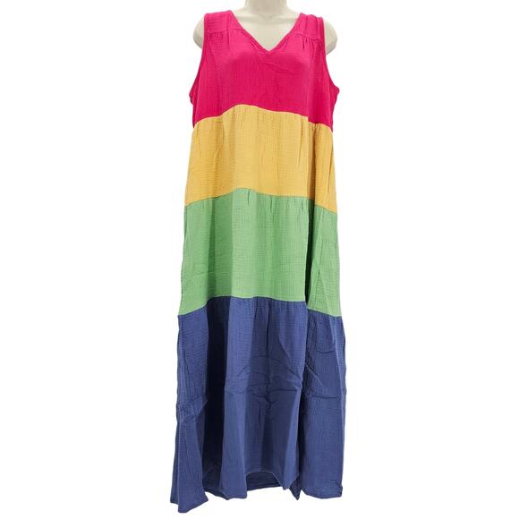 Marine Layer Womans size L Corinne Maxi Dress Rainbow Colorblock Sleeveless NEW - Picture 1 of 8